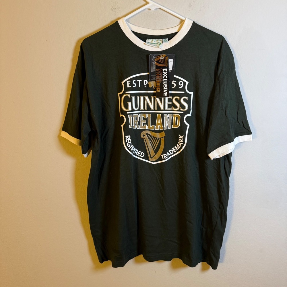 Guinness Ireland Ringer T-Shirt Mens XL‎ Green Lansdowne Brewery Graphic Tee NWT